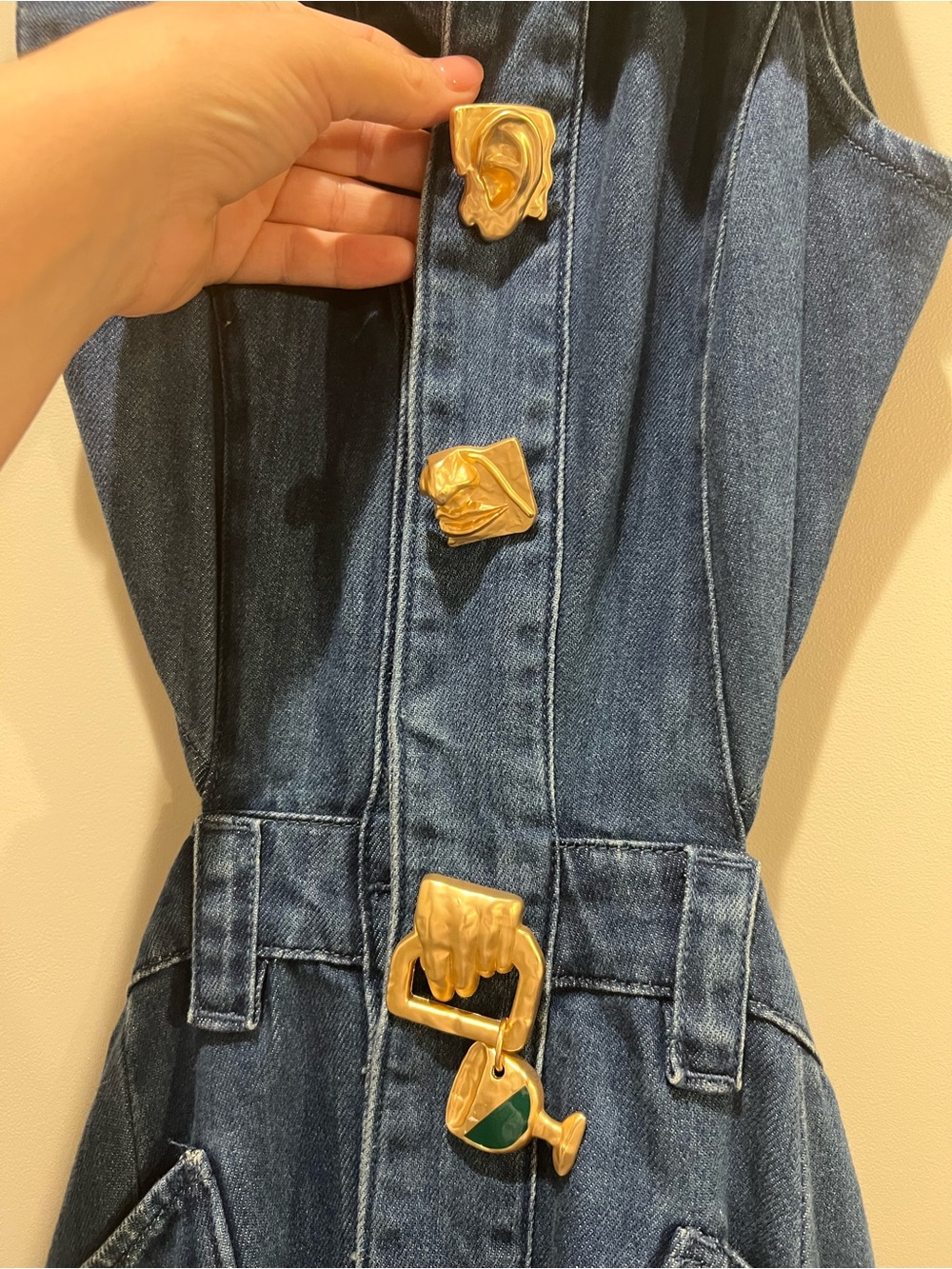 Urban Revivo Denim Cutout Maxi Dress Gold Hardware US 6 Medium NWT - Picture 5 of 9